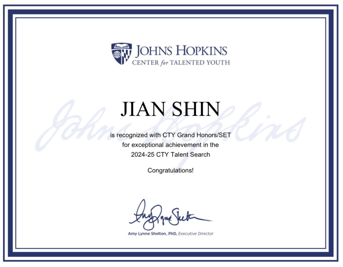 CTY Grand Honors and SET certificate